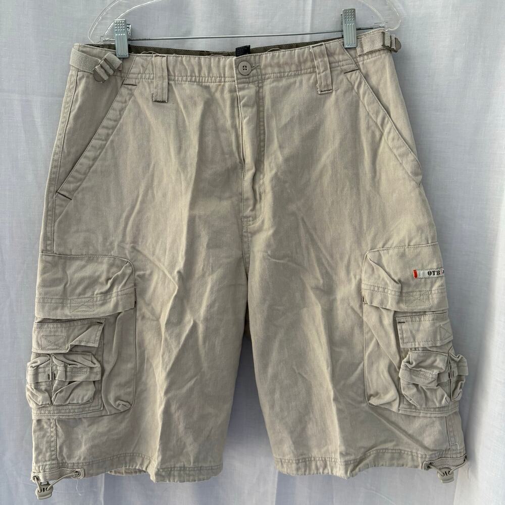 OTB Vintage Y2K Cargo Style Baggy Skater Shorts Size 34 Beige Khaki